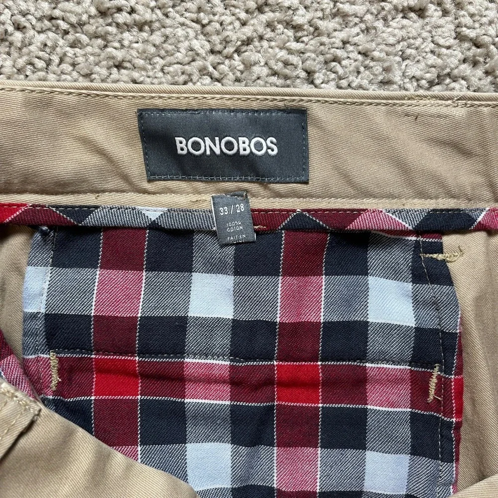 Bonobos Chino Pants Mens 33x28 Khaki Tan Flat Front Twill Tailored Fit Classic
